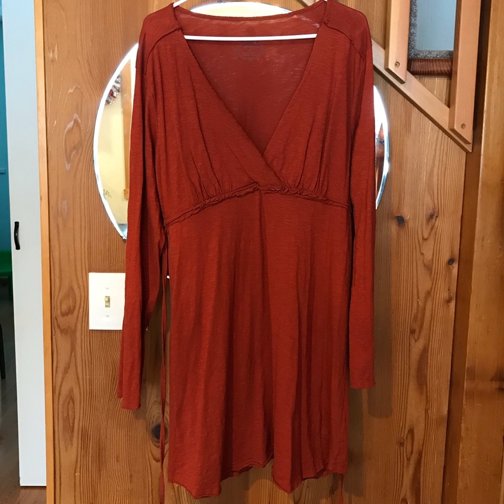 Prana V Neck Dress Knee length Tie